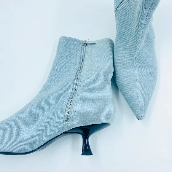Zara Denim Jean Kitten Heel Boots Booties Blue EUC 37 6.5 - Picture 7 of 9